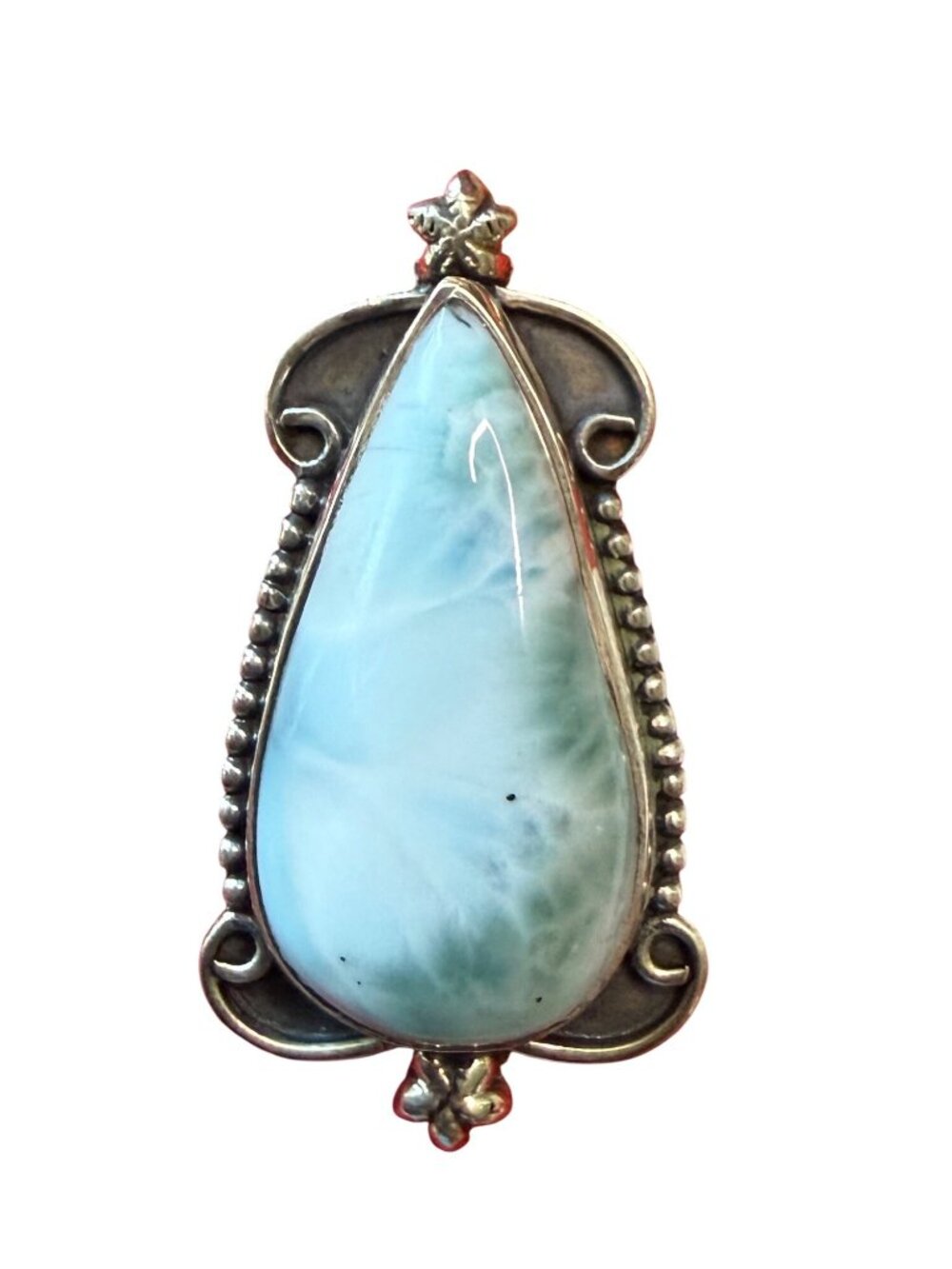 Large Larimar & Sterling Silver Size 7 Ring 925 Stamped 8.26g